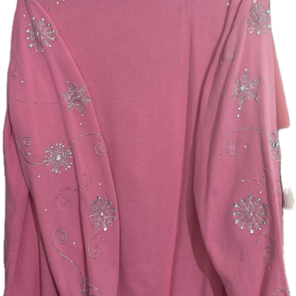 Quacker Factory Pink Cardigan with Silver Accents 3x Zip Front - Picture 3 of 5